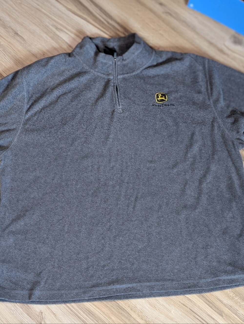 John Deere Men's Gray Fleece 1/4 Zip Pullover Sweatshirt
